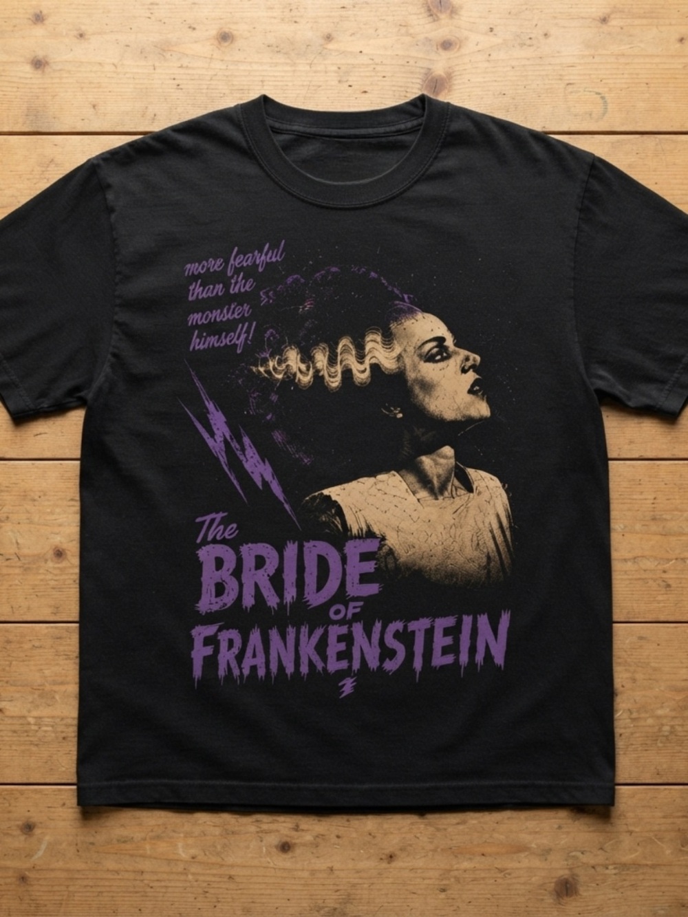 Gildan Black Bride of Frankenstein Graphic Tee with Purple Print